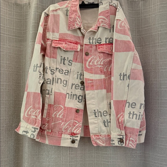 Rolla's Free People Coca-Cola Denim Jacket size small Metalic Silver - Picture 3 of 4